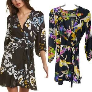 Yumi Kim Mini Wrap Dress Silk Tie Waist Floral Garden Summer Spring Vacation XS
